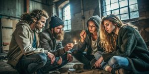 ai generated, drug, addiction, junkies, cocaine, heroin, crack, drugs, methamphetamine, speed, crystal meth, pills, white powder, syringe, dependency, substance abuse, withdrawal, tolerance, overdose, rehabilitation, detoxification, relapse, craving, enabling, youth, group