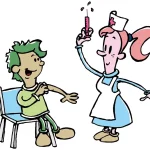 Pediatrician sick child shot vaccine flu hypodermic needle doctor office nurse