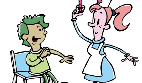 Pediatrician Sick Child Shot Vaccine Flu Hypodermic Needle Doctor Office Nurse