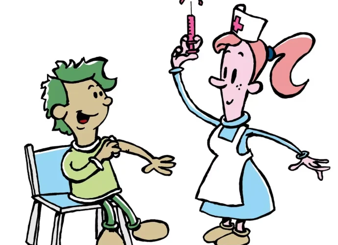 Pediatrician sick child shot vaccine flu hypodermic needle doctor office nurse